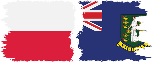 British Virgin Islands and Poland grunge flags connection vector