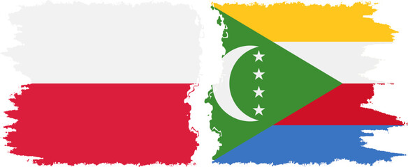 Comoros and Poland grunge flags connection vector
