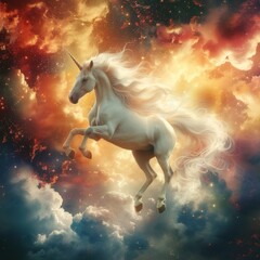 Obraz na płótnie Canvas Majestic Unicorn Galloping Through a Dreamy Sky