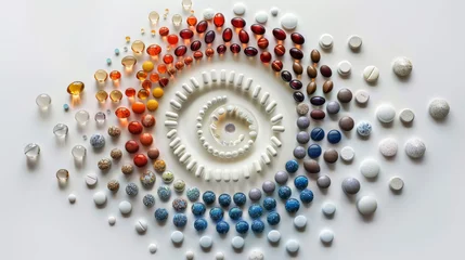 Keuken spatwand met foto Artistic arrangement of seashells in a spiral pattern, representing growth and natural beauty. © Sergei