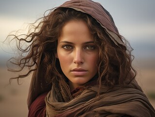 Portrait of a Young Woman with a Scarf in a Desert Setting