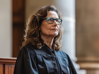 Confident female judge in a courtroom - obrazy, fototapety, plakaty