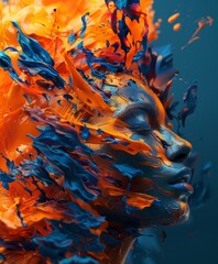 Abstract Artistic Representation of a Human Face with Colorful Paint Splashes