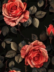 Elegant Red Roses on a Dark Background