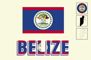 Belize map and Belize flag vector drawing
