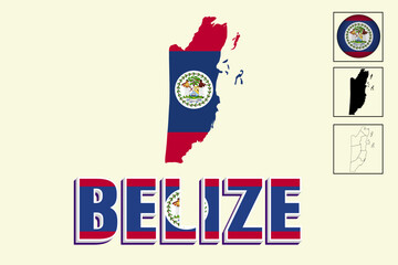Belize map and Belize flag vector drawing
