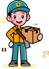 Vector character delyveryman with package on his hand ready send to customer

