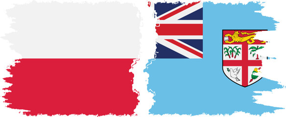 Fiji and Poland grunge flags connection vector