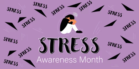 Fotobehang Banner for Stress Awareness Month with crying woman © Pixel-Shot