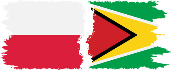 Guyana and Poland grunge flags connection vector