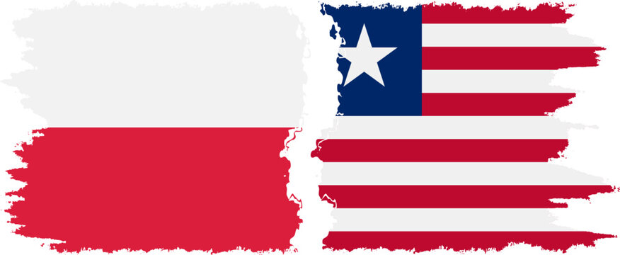 Liberia and Poland grunge flags connection vector