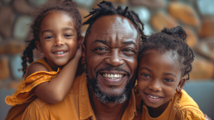 portrait of father and his daughters - obrazy, fototapety, plakaty