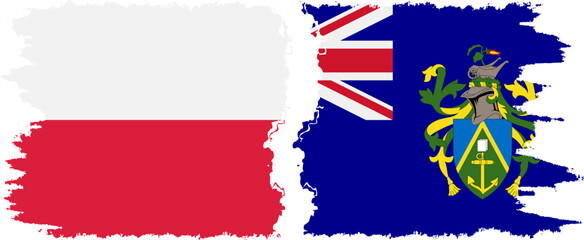 Pitcairn Islands and Poland grunge flags connection vector
