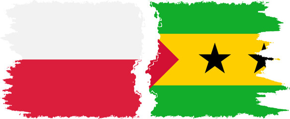 Sao Tome and Principe and Poland grunge flags connection vector