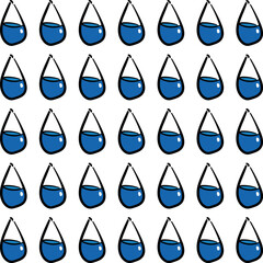 Drop-shaped containers containing water or liquid