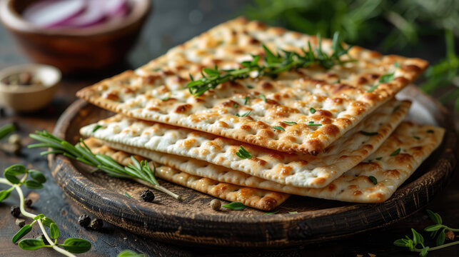 stack of square and round matzah