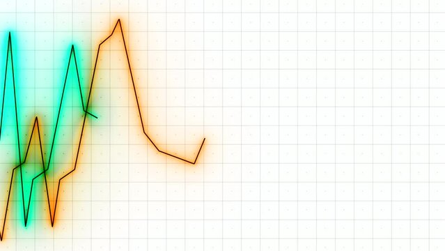 Moving multicolored chart lines. Design. Animation of moving graph values with lines on business diagram. Multicolored lines move in waves on business chart