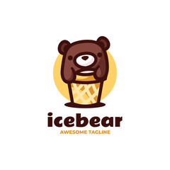 Vector Logo Illustration Ice Bear Mascot Cartoon Style.