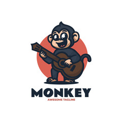 Vector Logo Illustration Monkey Mascot Cartoon Style.