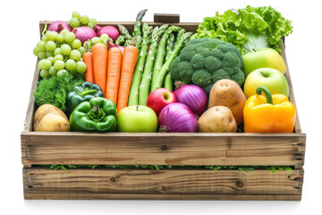 Fresh vegetables in wooden box on transparency background PNG
