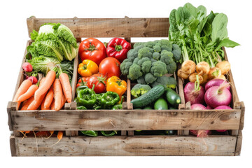 Fresh vegetables in wooden box on transparency background PNG
