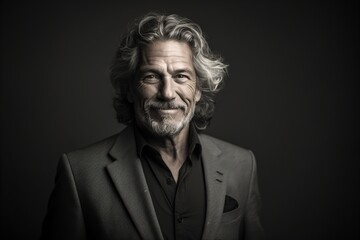 Portrait of a handsome senior man with grey hair wearing a suit.