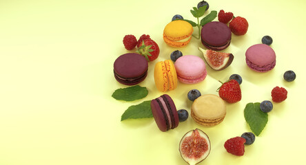 Abstract texture group of macaroons and fruits