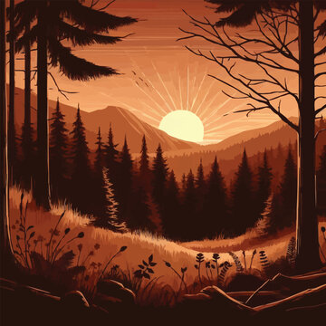 free vector Forest background at sunset in brown tones