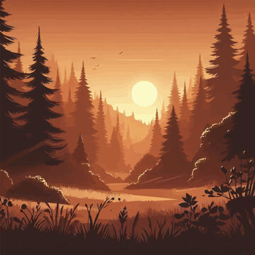 free vector Forest background at sunset in brown tones
