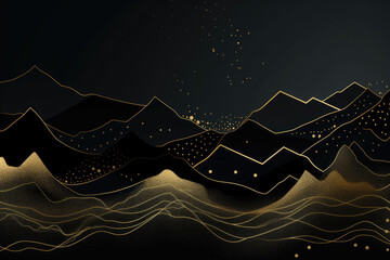 Mountain line art background luxury gold wallpaper