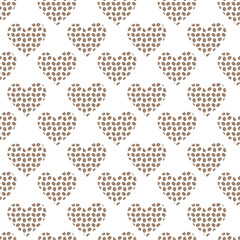 Coffee beans heart shape seamless pattern in trendy soft brown shades. Abstract background texture