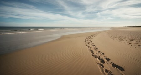 Fototapeta na wymiar Walking on the beach, leaving footprints in the sand