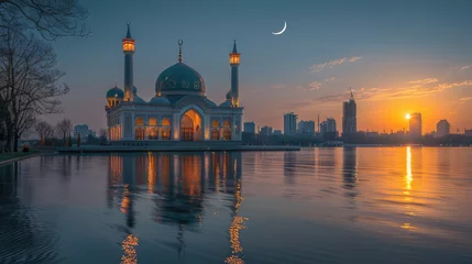 Foto op Aluminium The Ramadan mosque under the star and crescent sky  © Lina