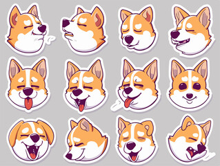 Fototapeta premium Corgi all kinds of avatar emoticon, cute puppy avatar, pet emoticon, pet store sign
