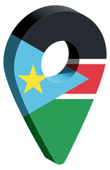 South sudan flag pin map 3d render geotag