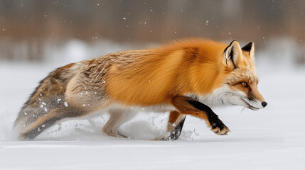 Obraz premium Red Fox Hunting in Snowy Terrain