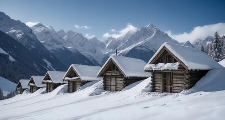  Snowy mountain cabins under a clear sky
