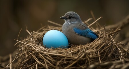  A bird, an egg, and a nest - A moment of life's beginnings