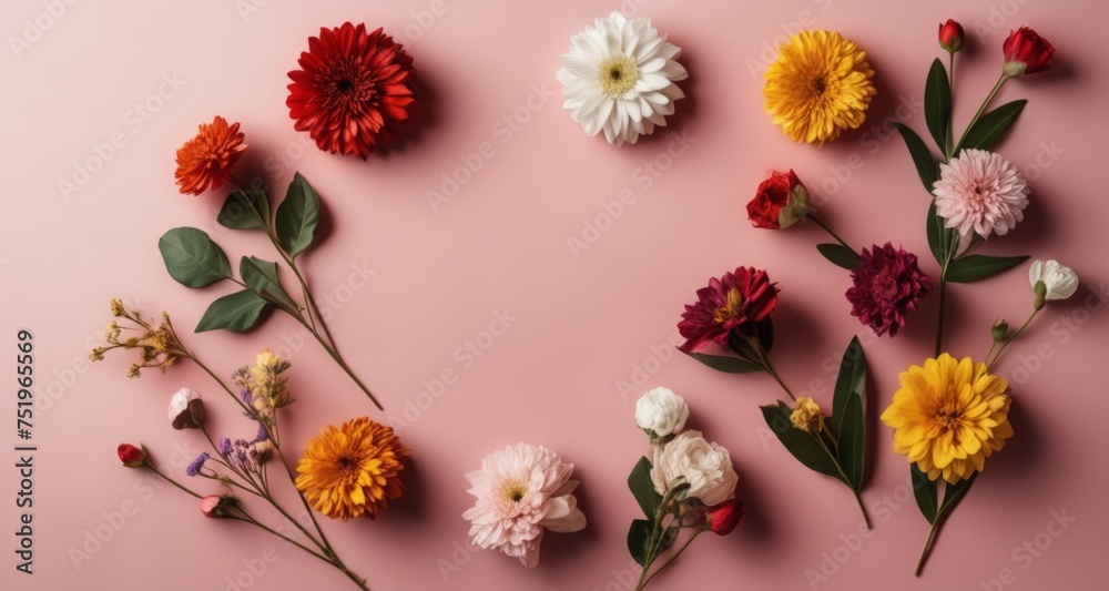 Canvas Prints  Vibrant bouquet of fresh flowers against pink backdrop