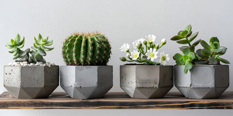 Houseplants (succulents) in pots on a light Many different succulent plants in pots on white wooden table.AI Generative