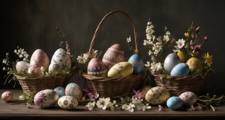  Easter baskets brimming with joy and color - obrazy, fototapety, plakaty