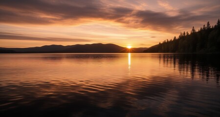 Obraz premium Tranquil sunset over serene lake