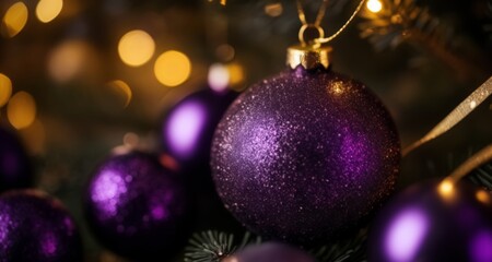  Shiny purple Christmas ornament on tree