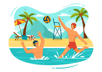 Obraz na płótnie Canvas Water Polo Sport Vector Illustration with Player Playing to Throw the Ball on the Opponent's Goal in the Swimming Pool in Flat Cartoon Background