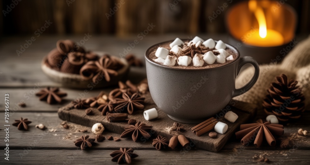 Wall mural  Cozy up with a warm, festive marshmallow-topped hot chocolate!