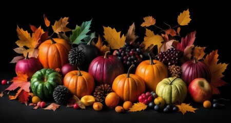  Autumn Harvest - A bounty of pumpkins and berries in a vibrant fall display