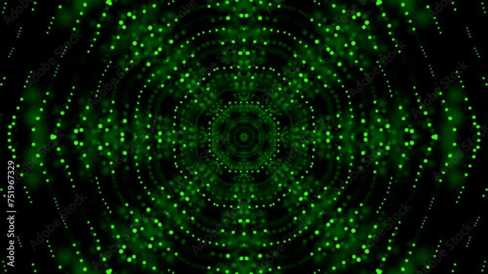 Poster moving kaleidoscopic pattern of dots. design. 3d animation with hypnotic pattern and moving dots. tu