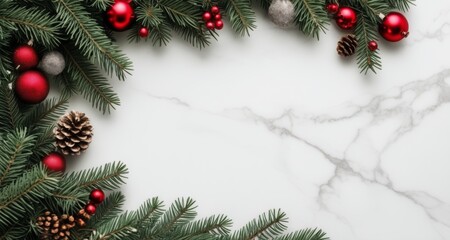 Fototapeta na wymiar Elegant Christmas wreath with red ornaments and pine cones