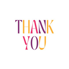Thank you. colorful text, lettering, on white background Card banner design. Vector	
