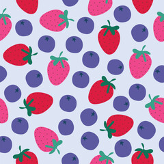 summer strawberry blueberry fruits hand drawn seamless pattern vector illustration for invitation greeting birthday party celebration wedding card poster banner textile wallpaper paper wrap background
